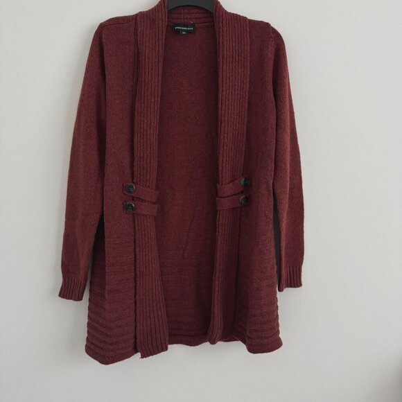 Fortune + Ivy Women Burgundy Open Front Knit Cardigan Sweater Size M - Picture 1 of 10
